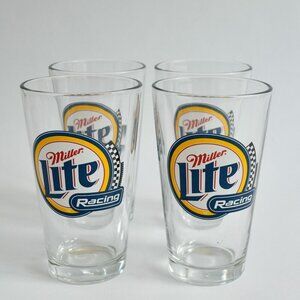 Set of 4 Vintage Miller Lite Racing Beer Glasses Pint 6" NASCAR Indy Car